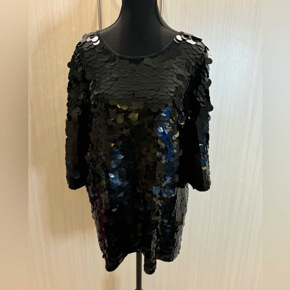 Elisabeth Liz Claiborne  Black Paillettes All-Over Sequins Tunic Top 14-16 (1)‎